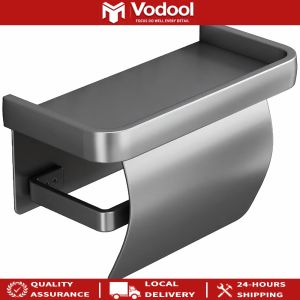 Self-Adhesive Toilet Paper Roll Holder with Shelf for Bathroom Kitchen Washroom