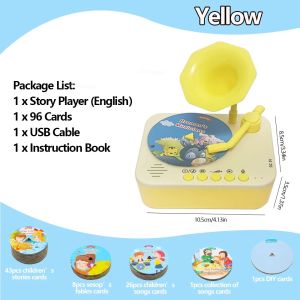 Kids Story Player Gramophone Music Toy with 93 Cards for Early Education Toddler Record Player Phonograph Learning Toys Gifts.