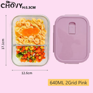 CHOVY Glass Lunch Box for Adult Crisper Airtight Food Keeper Leakproof Microwavable Oven Safe Bento Kids Divisions School