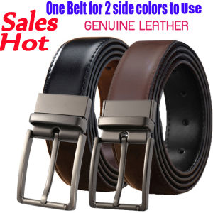 2-in-1 Mens Reversible Genuine Leather Casual Belts Dress Classic Rotated Leather Jean Belt for Men