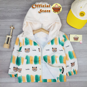 [HỎA TỐC 4H] Áo khoác gió chống nắng cho bé gái bé trai 11-27Kg vải dù 2 lớp mũ trùm đầu in hình Gấu Lucky hoạt hình đáng yêu Urombaby