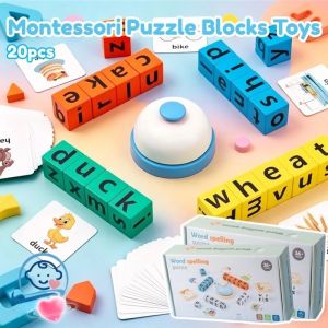 Wooden Alphabet Puzzle Letter Blocks Flash Cards Learning Toy Set Preschool Toddlers Early Education Matching