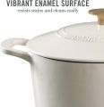 MARTHA STEWART Gatwick 7 Quart Enamel Cast Iron Dutch Oven Professional Pro Chef Kitchen Cooking Pot Linen White with Gold Knob. 