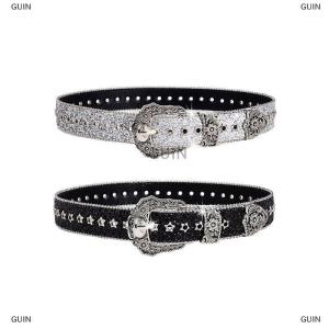 🎈🎀【Low price】GUIN Personality Gothic Rhinestone Belts For Women Girl Fashion PU Leather Belts Western Cowboy Y2K Retro Jeans Skirt Decor Waistband