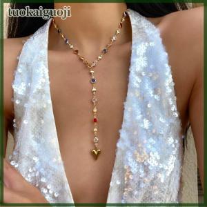 tuokaiguoji Hợp thời trang vàng bạc màu thủy tinh dài hình trái tim hình chữ Y Mặt Dây Chuyền Vòng cổ kim loại xương đòn chuỗi Bohemian cơ thể đồ trang sức bên Quà Tặng