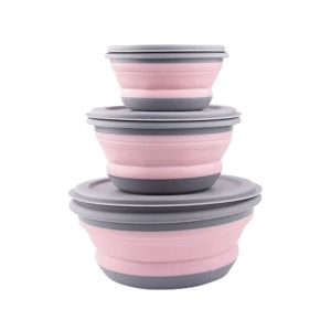 SWEET TIM Wide Use Reuseable Space Saving With Lid for Outdoor Camping Collapsible Food Storage Container Tableware Lunch Box Folding Bowls