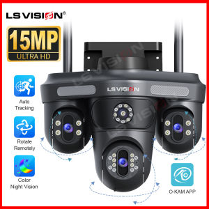 LS VISION 3 Lens 15MP WIFI CCTV PTZ Camera Waterproof Outdoor Bluetooth Humanoid Detection Automatic Tracking Security Camera Full Color Night Vision Two-Way Audio IP Cameras
