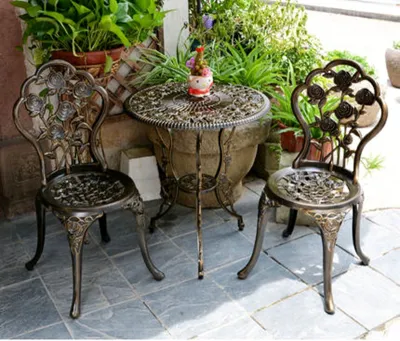 Cast Aluminum Balcony Table Chair Anti Rust Water Rain Proof Rust-Resistant Aluminium Outdoor Indoor Garden Patio Set with Assembly Service