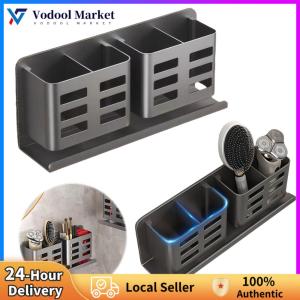 Functional Aluminum Toothbrush Holder Wall Mount with Multiple Compartments for Bathroom Storage