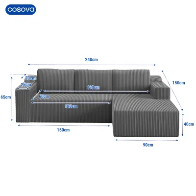 COSOVA Modular Sectional Sofa Corduroy Cloud Couch L Shaped Sofas With Deep Seat Comfy Fluffy