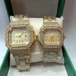 Premium Iced Out Watch Pair for Men and Women – Sparkling Stainless Steel Design