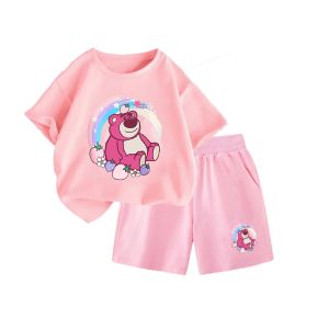 Set bộ quần áo hè hình Gấu Dâu Cầu Vồng siêu đáng yêu vải thun cotton mềm mịn co giãn thoáng mát