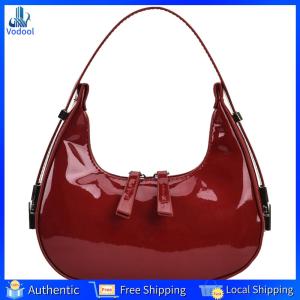 [Vodool Home Mall] Women Leather Shoulder Bag Zipper Vintage Tote Bag Chic Crescent Bag Satchel Clutch Travel Dating Purse