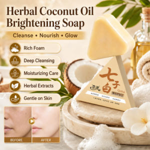 Herbal Whitening Coconut Oil Soap Brightening Cleansing Face Body Soap Natural Skin Glow with Seven Herbs Extract