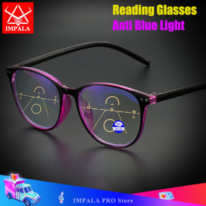 IMPALA LH1606W Multifocal Reading Glasses Smart focus Anti blue light Eyewear for Men and Women Anti UV Multifunction Farsight Eyeglasses Can See Near and Far Sighted