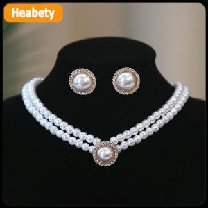 【2-3 ngày giao hàng】 3Pcs Thời Trang Hai Lớp Ngọc Trai Mặt Dây Chuyền Vòng Cổ Bông Tai Trang Sức Set Phụ Nữ Tiệc Cưới Trang Sức Phụ Kiện Quà Tặng