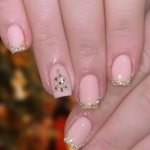 Christmas Tree Fake Nail Square Press on Nail Acrylic Nail Full Cover False Nail Stick on Nail Gloss Artificial Nail