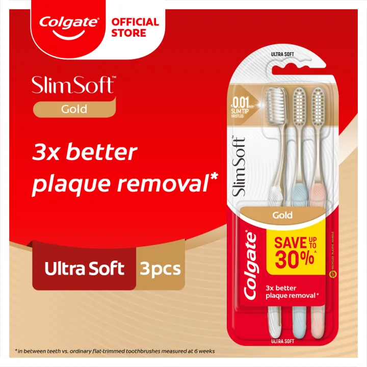 Colgate Slim Soft Charcoal Gold  Ultra Soft Toothbrush Value Pack of 3