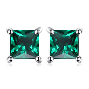 JewelryPalace Square Princess Cut Birthstone Natural Blue Topaz Peridot Amethyst Garnet Citrine Created Blue Sapphire Emerald Ruby 925 Sterling Silver Stud Earrings for Women Fashion Gemstones Earings