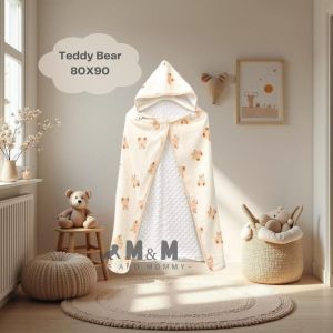 Selimut Baby Blanket Minky Beludru Hoodie Hooded Dot Doted Topi Korea Karakter Newborn TIdur Bayi Baru Lahir On The Go Kualitas Premium Travel Hood Stroller Cover Lembut Nyaman 80X90cm