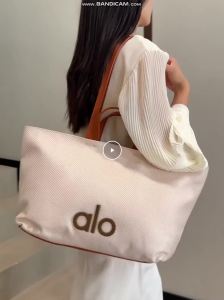 Alo Iconic Shopper Tote Bag Large Capacity Canvas Shoulder Bag Minimalist Letter Print Handbag Women Commuter Gym Yoga School Shopping Bag
