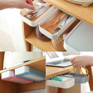Hidden Drawer Storage Box Under Table Stationery Case Desk Organizer