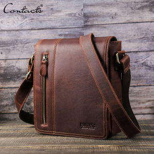 CONTACTS Genuine Leather Business Bag Men Vintage Senior Shoulder Bags Messenger Bag for 7.9 Inch iPad Travel Male Small Crossbody Bag