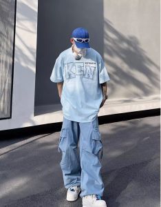 TOPEOPLE Loose Wide Legs Workwear Cargo Pants for Men Korean Style Sport Cargo Jogger Long Black Trousers Slacks 2024 New Cotton Casual Teenager