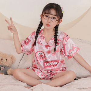 Pyjamas For Girls Korean Cute Cartoon Printing V-Neck Sleeping Wear Pyjamas Baju