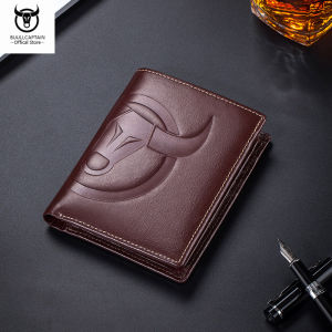 BULLCAPTAIN รองเท้าผู้ชายหนังแท้กระเป๋าสตางค์ Multi-ช่องเสียบบัตร RFID Anti-Theft แปรงหัวกระทิงกระเป๋าสตางค์