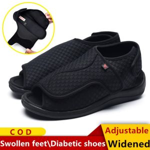 Lesvago 2023 Men and Women summer diabetic Shoes foot widened fingerless fish mouth cool cloth shoes puffy fat wide deformed feet casual driver shoes