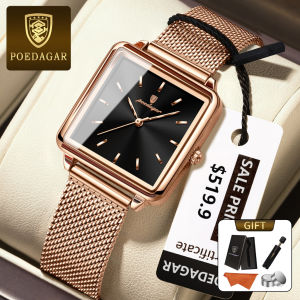 POEDAGAR Ladies Watch 100% Waterproof Authentic Fashionable Famous Brand Square Mesh Strap Birthday Gift 793