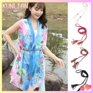 [KUNLIAN] Boho Phụ Nữ Đơn Giản PU Da Tassel Bện Tự Tie Vành Đai Thắt Lưng Mỏng Dây Thừng Thắt Lưng
