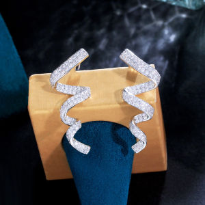 SEQUITO Attractive Women Big Long Stud Earrings Full Micro Pave Tiny Round AAAAA Cubic Zircon Sparkling Spiral Shape Ear Jewelry for Daily Party SE896