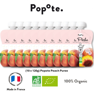 (Expiry 28/09/2026) (Bundle of 10) Popote - Organic Peach Puree / 10 x 120g / Baby Food / 100% Made in France
