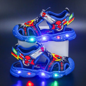 Sandals for Kids Boy Spiderman Summer New Korean Edition Kick proof Childrens Shoes with Lights for Boys Beach Shoes