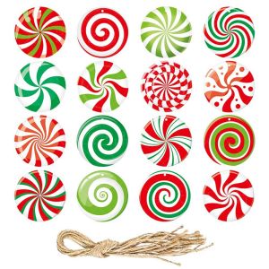 16Pcs/Pack Christmas Tree Decoration Cardboard Candy Hanging Pendant Xmas Party Decoration Hanging Tag Pendant