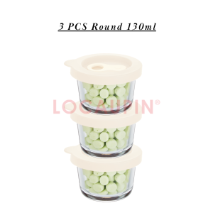 Crystal House High Quality 3 in 1 Borosilicate Glass Baby Food Container with Silicon Lid Round Square Food Container