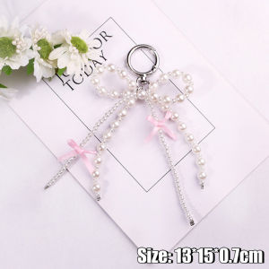 Pearl Bow Keychain Pendant Bag Hanging Accessories Wrist Style Mobile Phone Hanging Rope Gilrs Gift