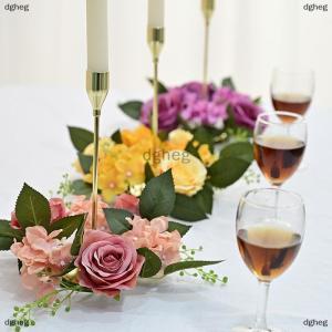 [COD] dgheg Wedding Candlestick Wreath Artificial Roses Candle Rings Table Decoration Xmas New Year Birthday Party Home Ornaments