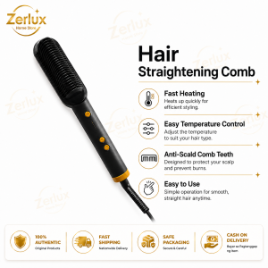 Hair Straightening Brush Heated Hair Comb Ceramic Styling Brush Anti Frizz Fast Heating for Women