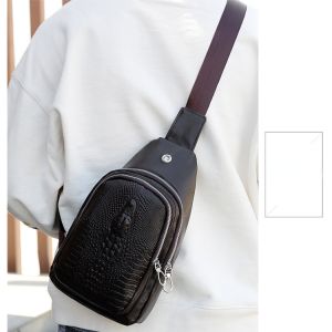 IELGY New mens crocodile pattern chest bag trendy fashionable and casual crossbody bag sporty versatile and lightweight