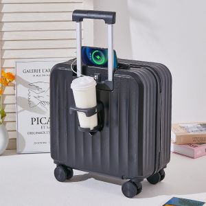 Lightweight Travel Suitcase 18 Inch Small Rolling Luggage with Cup Holder Travel Luggage with USB Rechargeable Tsa Lock Travel Suitcase