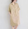 Đầm suông linen cổ đức 2 túi chéo chất liệu linen mềm mát thời trang phong cách trẻ. 