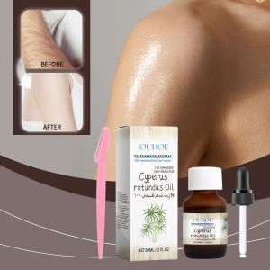 Ouhoe Cyperus Rotundus Oil Set Hair Removal Body Oil Inhibit Hair Growth Moisturizing Nourishing The Skin Reducing Redness Armpit Legs Arms Body 60ml*1+Scraper*1