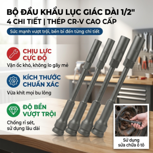 Đầu Tuýp 8 10 dài 20cm chân bulong 1/2 thép CRV