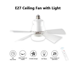 E27 Ceiling Fan with Light Small Ceiling Fan with Remote Control Led Lamp Fan for Living Room Kitchen