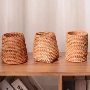 FGHJD ที่เก็บเครื่องเขียน ที่ใส่ปากกาหวายเถาไม้ จุได้มาก ที่ใส่เครื่องสำอาง ที่ใส่เครื่องเขียน สร้างสรรค์และสร้างสรรค์ มัลติฟังก์ชั่ ตัวจัดระเบียบเดสก์ท็อป ที่วางเครื่องใช้บนโต๊ะอาหาร