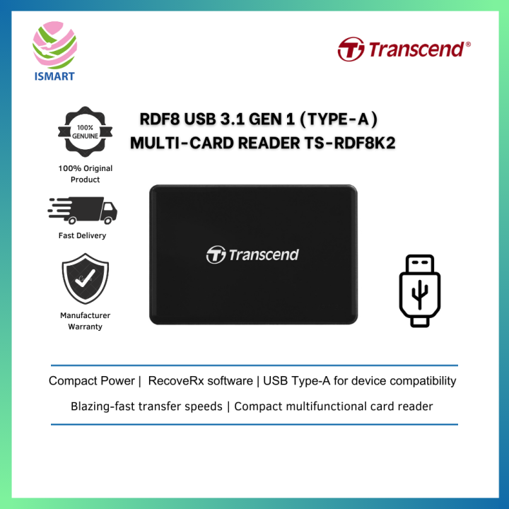 TRANSCEND RDF8 TYPE-A USB 3.1 CF/ SD/ MICROSD ALL-IN-ONE MULTI CARD ...