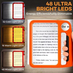 FSFDS 48 LED Lights Full-Page Magnifying Glass With 3 Light Mode 5X 10X Reading Magnifier Durable High Clarity Illumination Handheld Magnifier Seniors Reading
